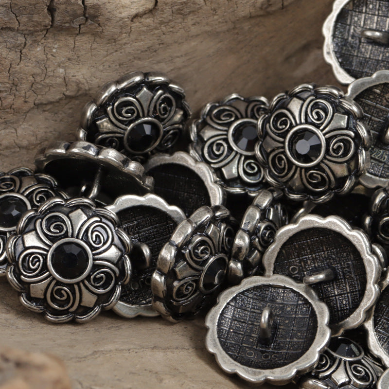 Antique Diamond-Studded Coat Metal Buttons 10pcs 