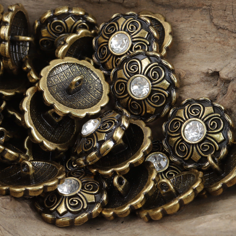 Antique Diamond-Studded Coat Metal Buttons 10pcs 