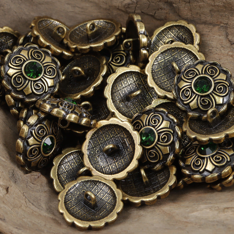 Antique Diamond-Studded Coat Metal Buttons 10pcs 