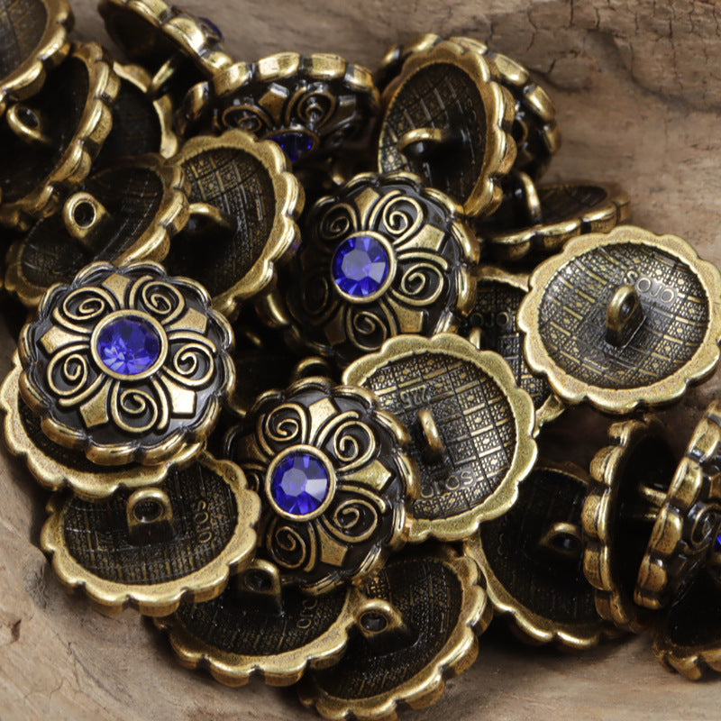 Antique Diamond-Studded Coat Metal Buttons 10pcs 