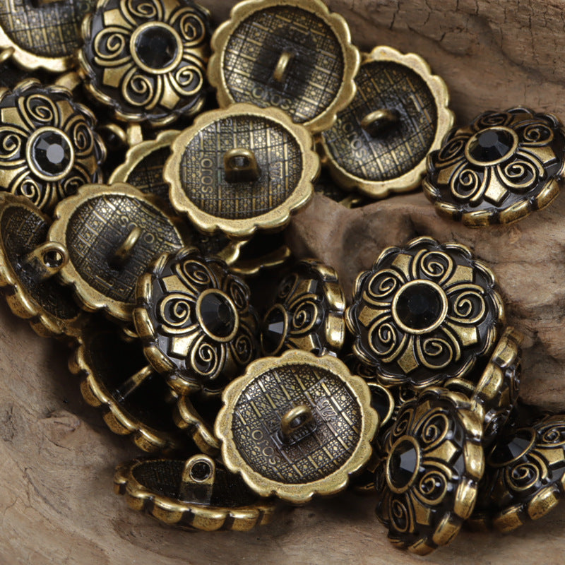 Antique Diamond-Studded Coat Metal Buttons 10pcs 