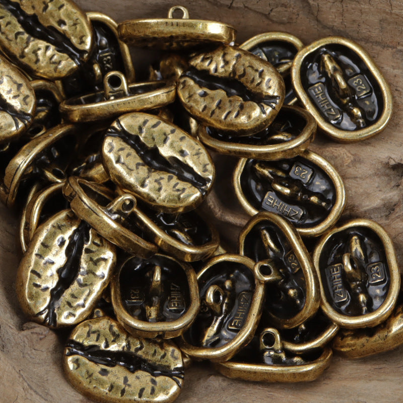 Distressed Decorative Coffee Bean Metal Buttons,10pcs - Lots of Buttons