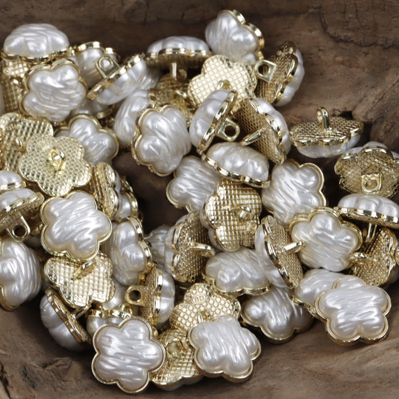 Flower White Gold Resin Metal Buttons for Children's Dresses Shirts 10pcs - Lots of Buttons