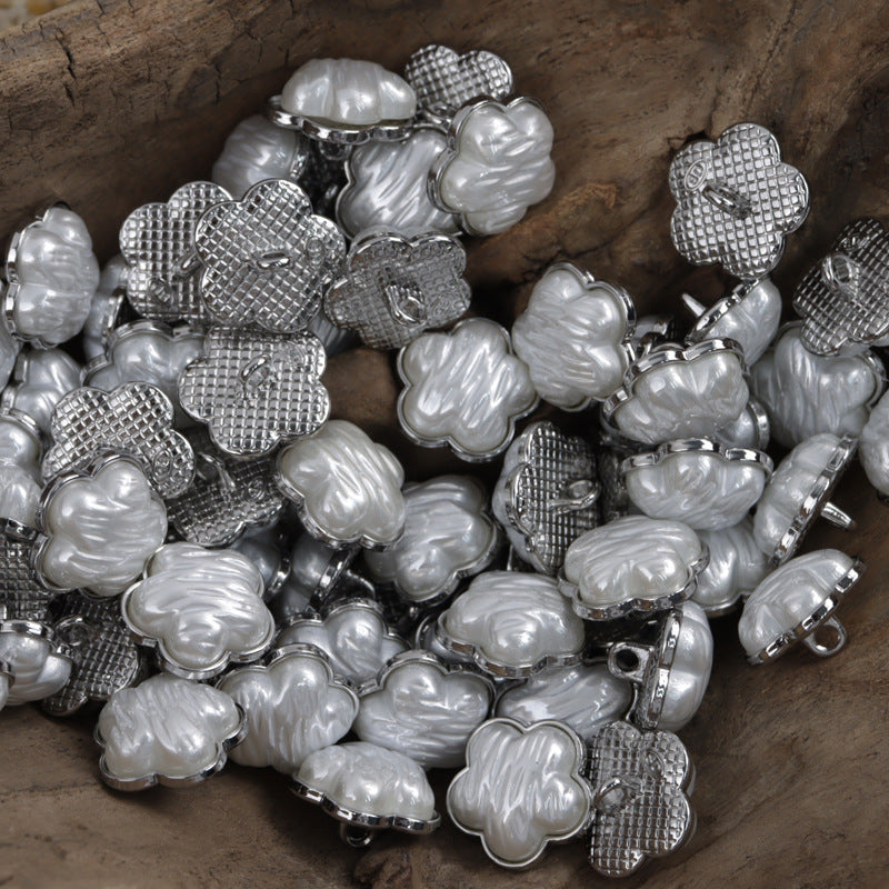 Flower White Gold Resin Metal Buttons for Children's Dresses Shirts 10pcs - Lots of Buttons