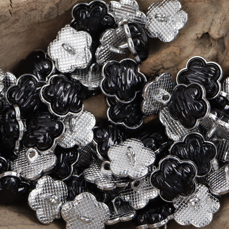 Flower White Gold Resin Metal Buttons for Children's Dresses Shirts 10pcs - Lots of Buttons