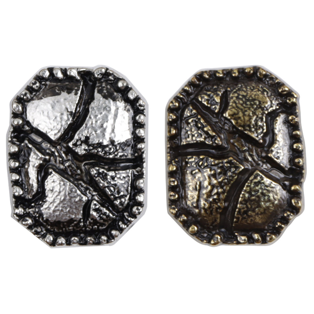 Distressed Cracked Silver Bronze with Black Lacquer Metal Buttons 10pcs - Lots of Buttons