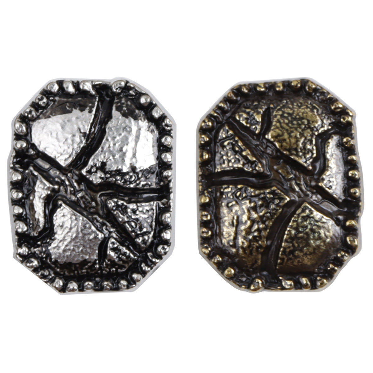 Distressed Cracked Silver Bronze with Black Lacquer Metal Buttons 10pcs - Lots of Buttons