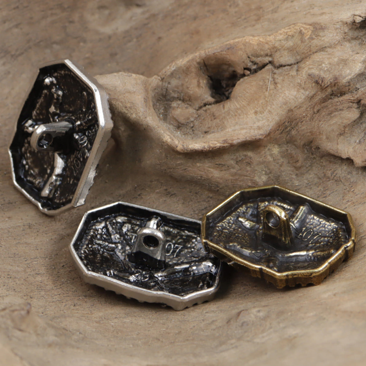 Distressed Cracked Silver Bronze with Black Lacquer Metal Buttons 10pcs - Lots of Buttons