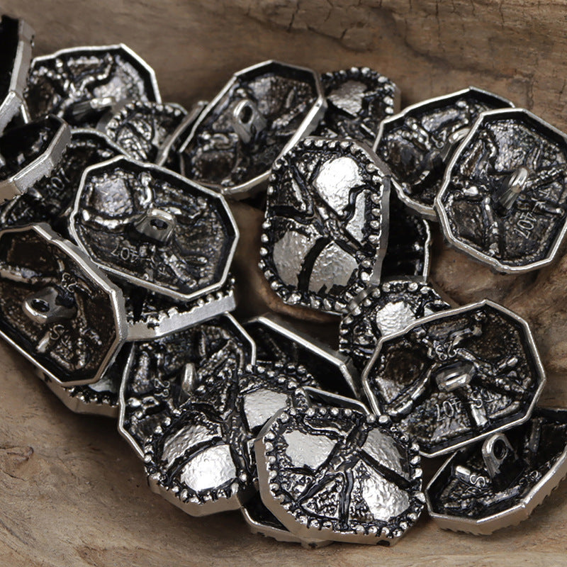 Distressed Cracked Silver Bronze with Black Lacquer Metal Buttons 10pcs - Lots of Buttons