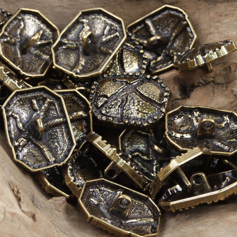 Distressed Cracked Silver Bronze with Black Lacquer Metal Buttons 10pcs - Lots of Buttons