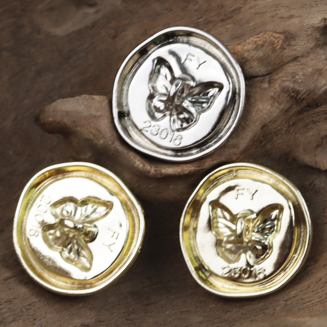 Gold and Silver Butterfly Pattern Metal Buttons with Handles 10pcs - Lots of Buttons