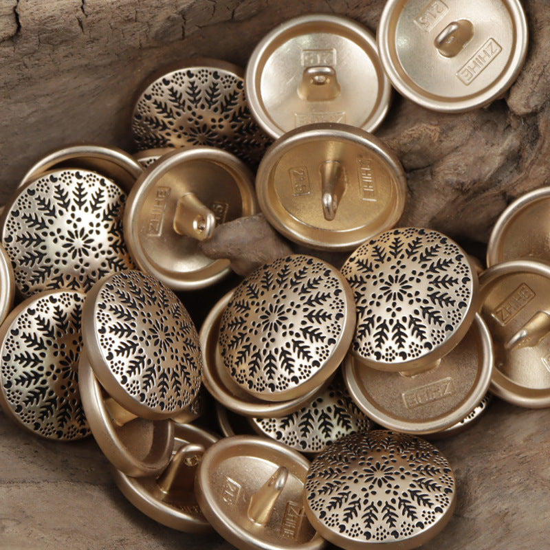 Symmetrical Small Tree Pattern Round Metal Buttons with Shank 10pcs - Lots of Buttons