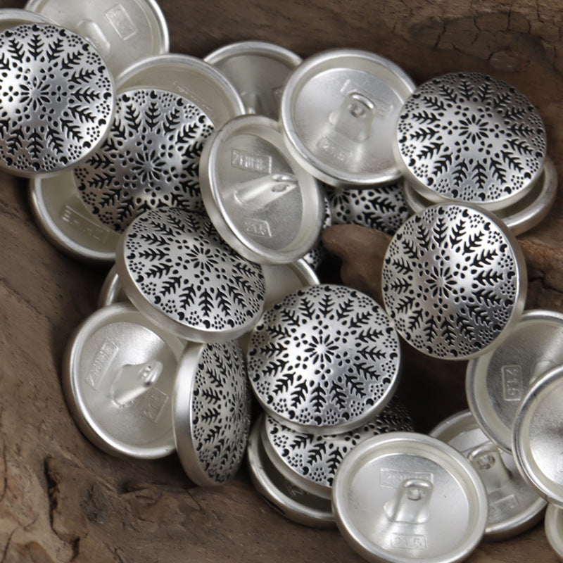 Symmetrical Small Tree Pattern Round Metal Buttons with Shank 10pcs - Lots of Buttons
