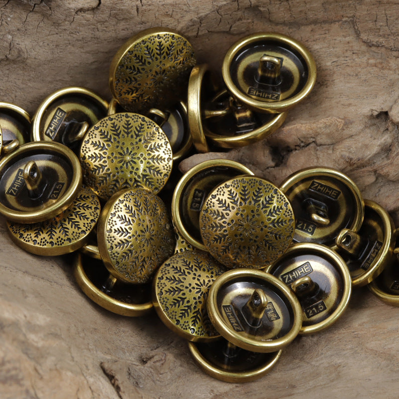 Symmetrical Small Tree Pattern Round Metal Buttons with Shank 10pcs - Lots of Buttons