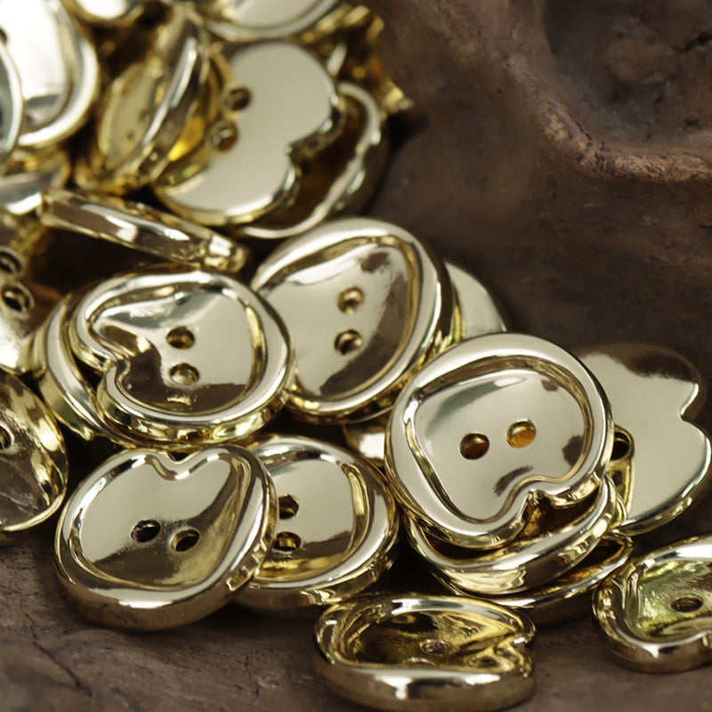Peach-Shaped Two-Hole Gold and Silver Metal Buttons 20pcs