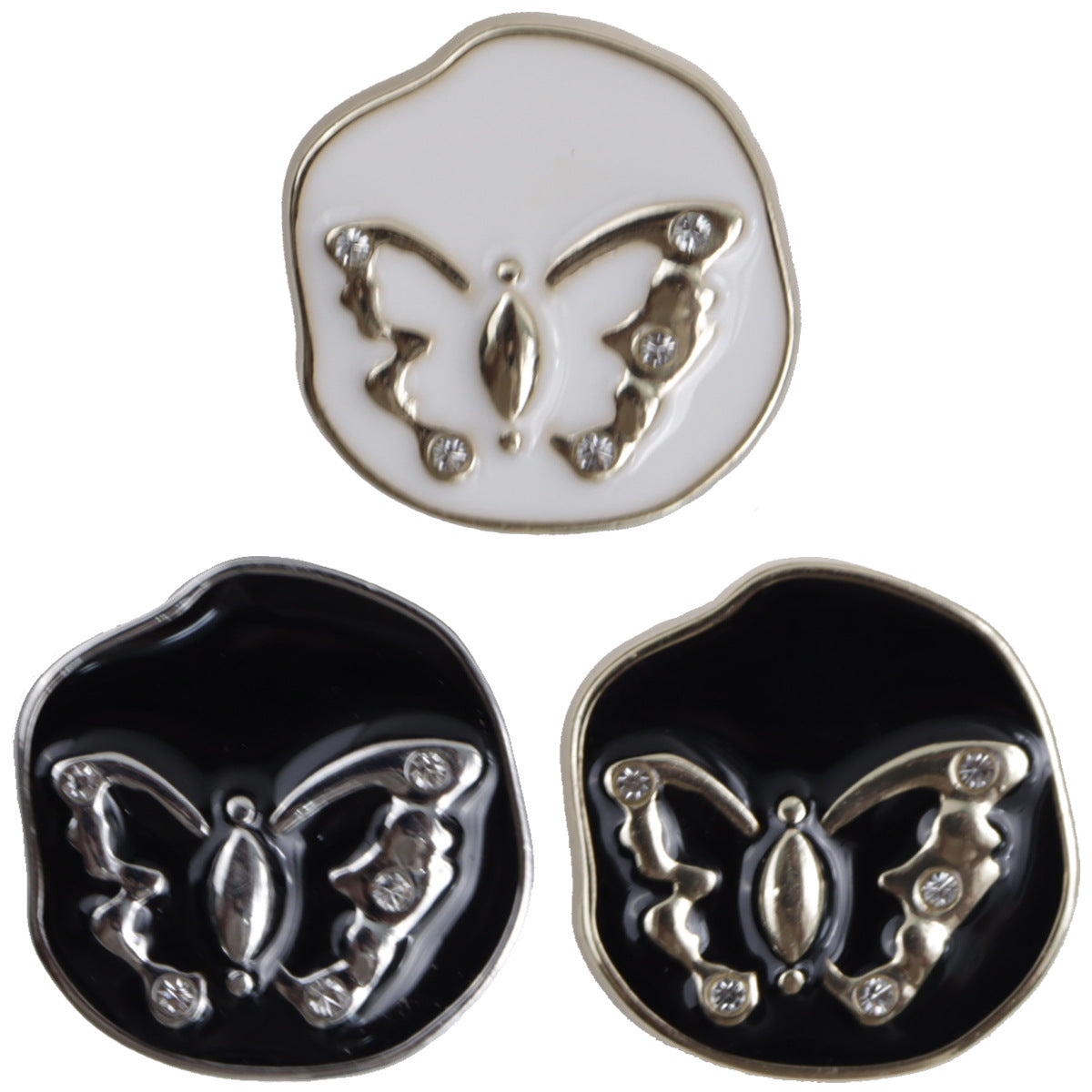 Irregular White Gold Butterfly Pattern Metal Shank Buttons 10pcs - Lots of Buttons
