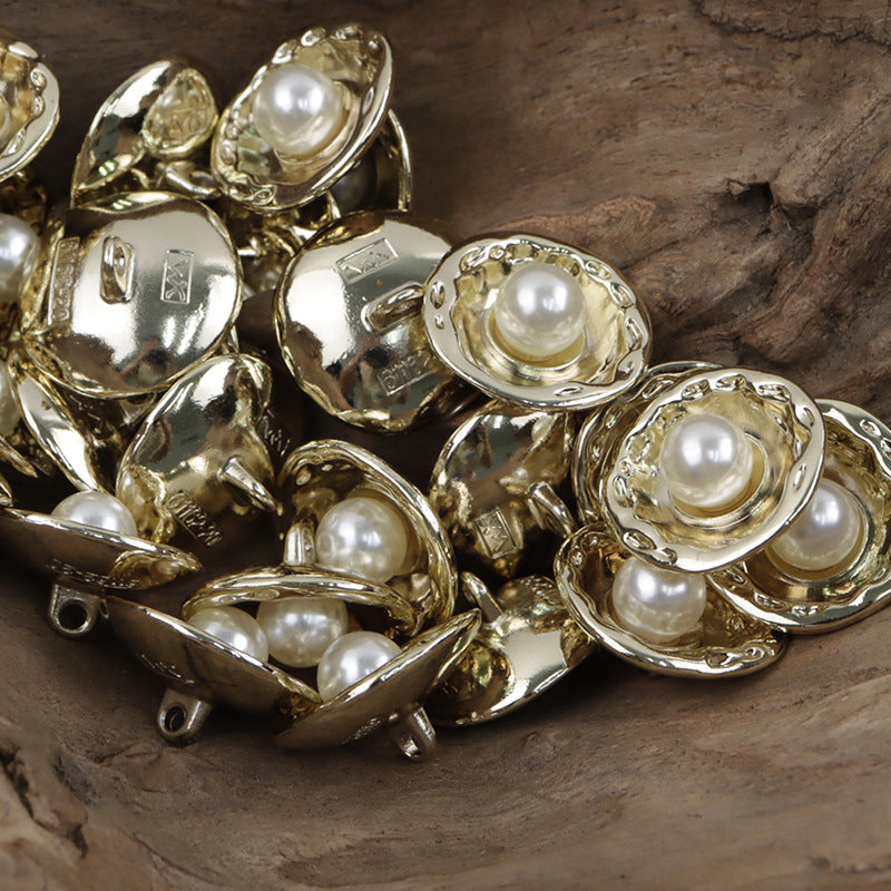 Gold and Silver Lotus Pearl Metal Buttons for Handmade DIY Pendants 10pcs - Lots of Buttons