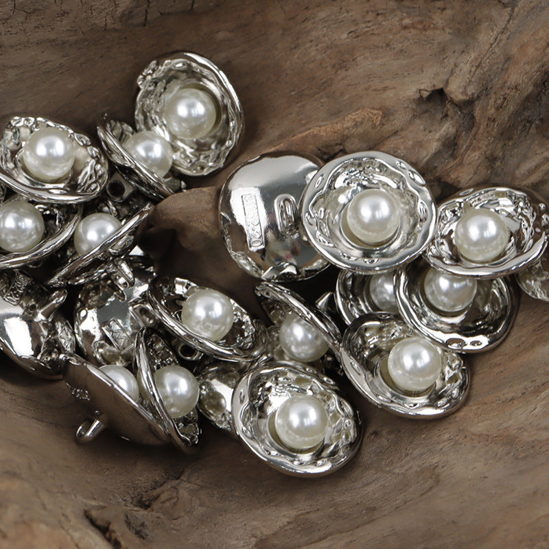 Gold and Silver Lotus Pearl Metal Buttons for Handmade DIY Pendants 10pcs - Lots of Buttons