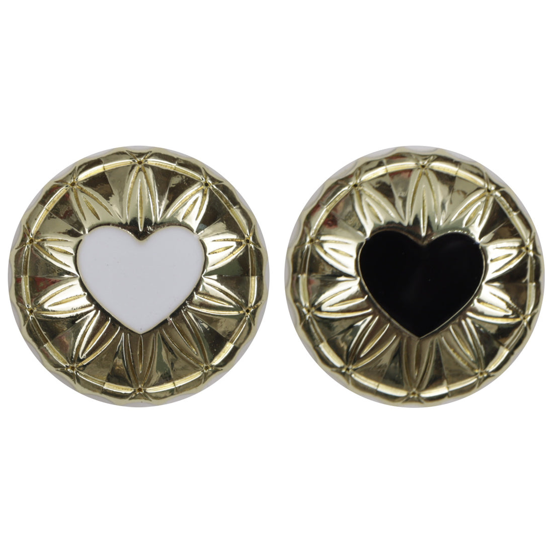 Round Gold Metal Shank Buttons Inlaid White and Black Heart Patterns 20pcs - Lots of Buttons