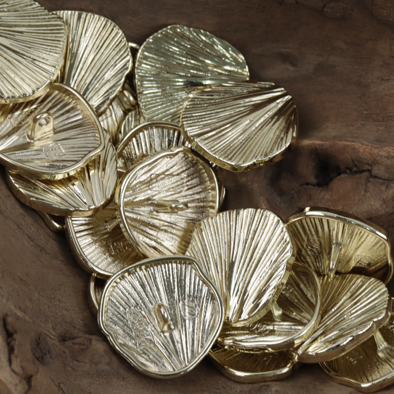 Irregular Ginkgo Leaf Fan-Shaped Gold and Silver Metal Buttons 10pcs - Lots of Buttons