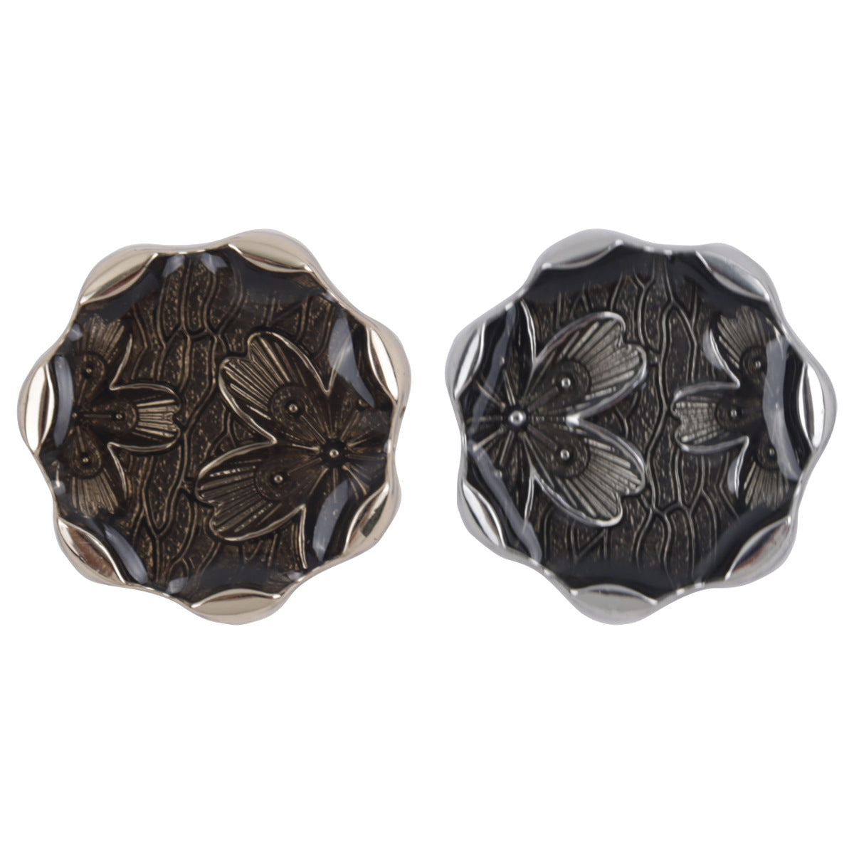 Polygonal Flower Pattern Gold and Silver Metal Shank Buttons 10pcs - Lots of Buttons
