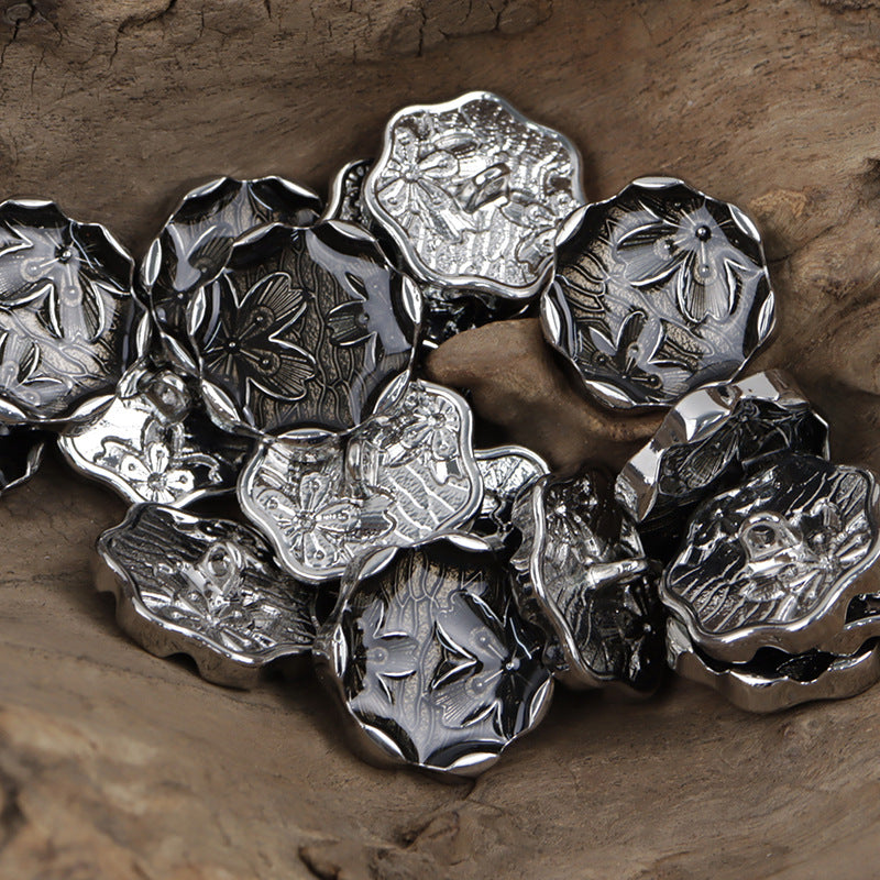 Polygonal Flower Pattern Gold and Silver Metal Shank Buttons 10pcs - Lots of Buttons