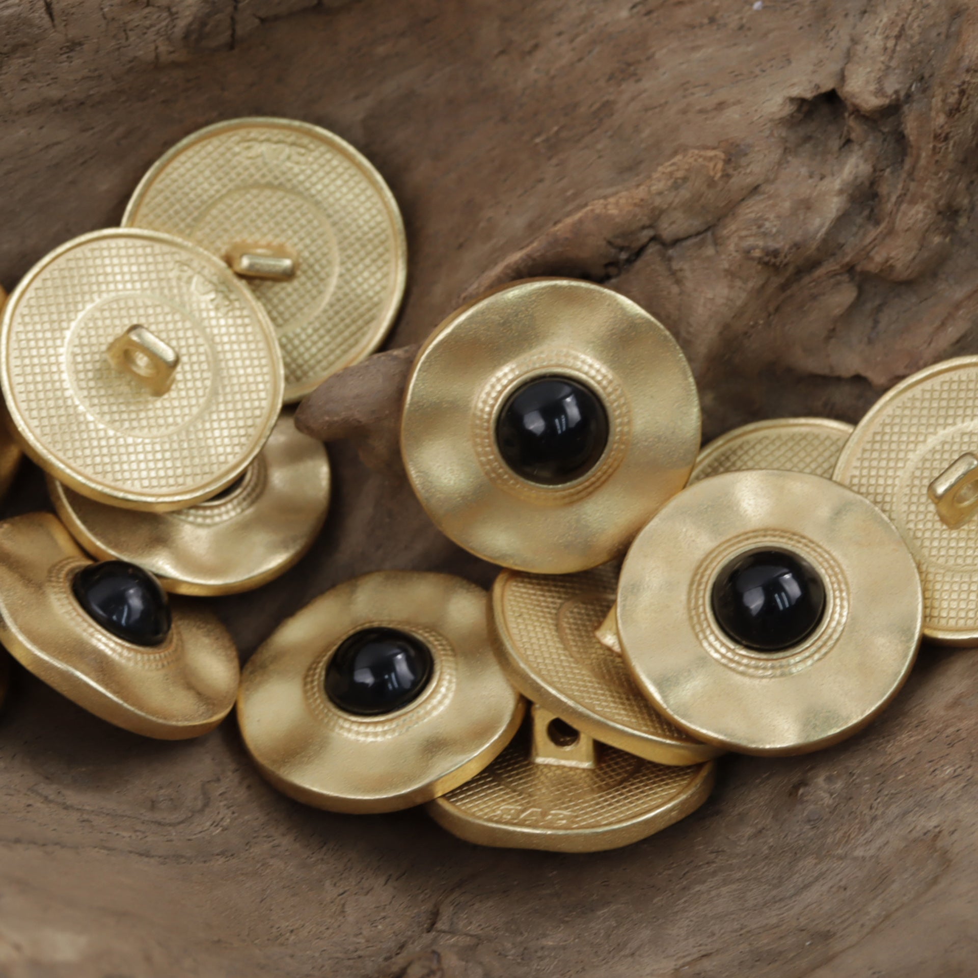 Misty Gold Metal Buttons with Black Pearls Inlaid for Cashmere Coats 10pcs - Lots of Buttons