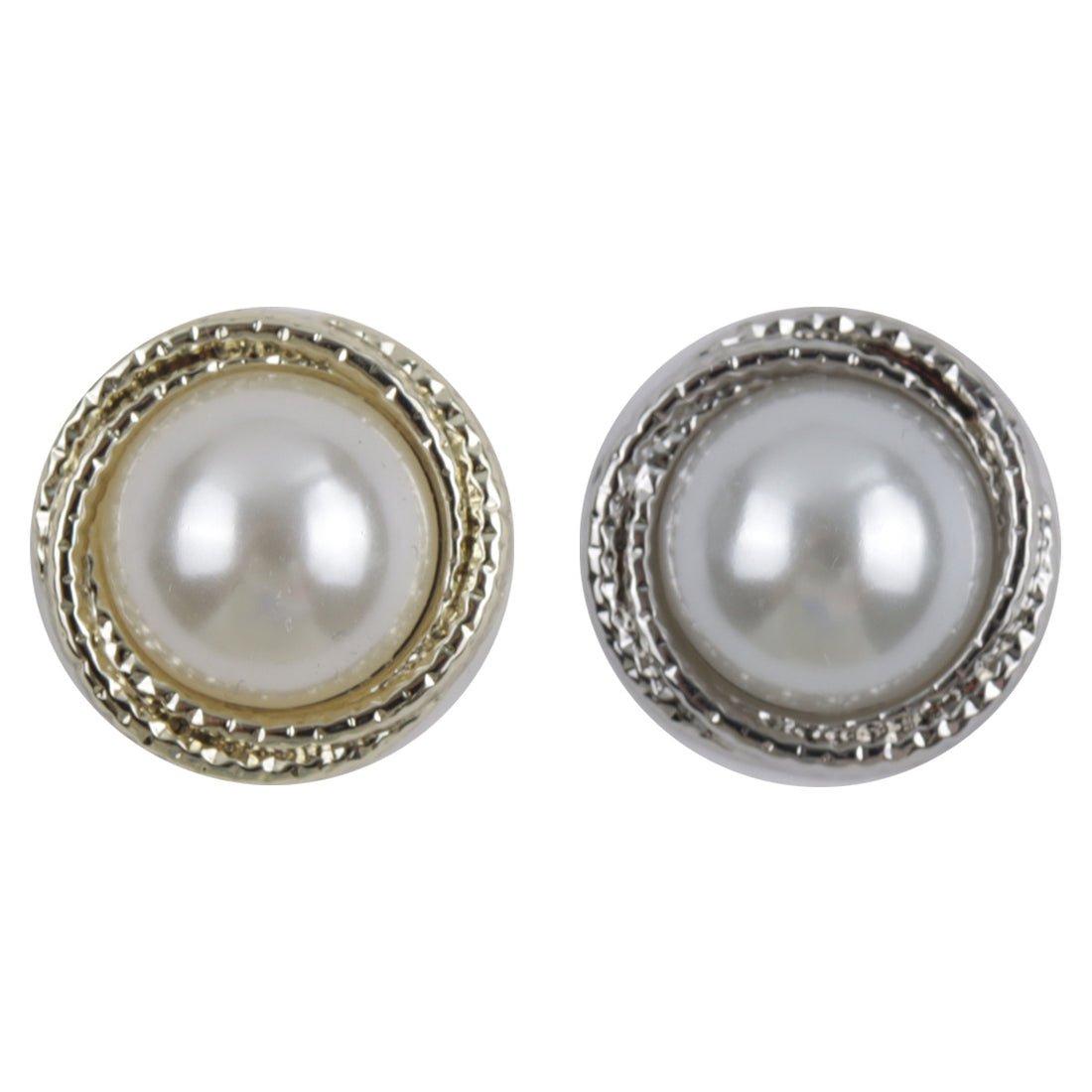 Light Gold and Silver Metal Buttons with Large Pearls Inlaid 10pcs - Lots of Buttons