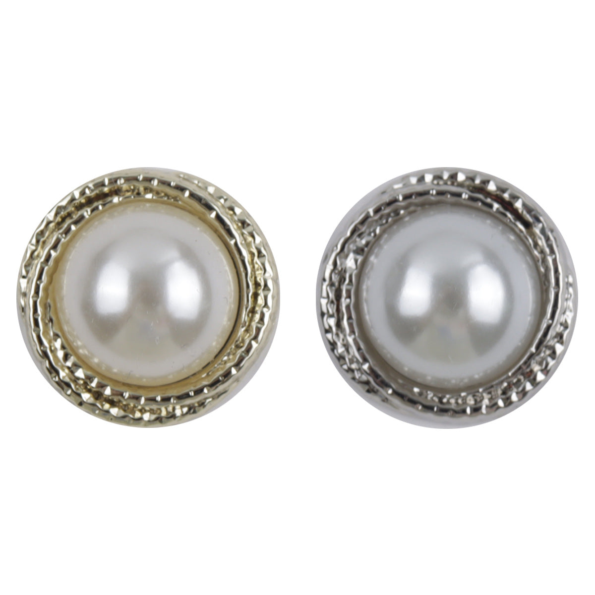 Light Gold and Silver Metal Buttons with Large Pearls Inlaid 10pcs - Lots of Buttons