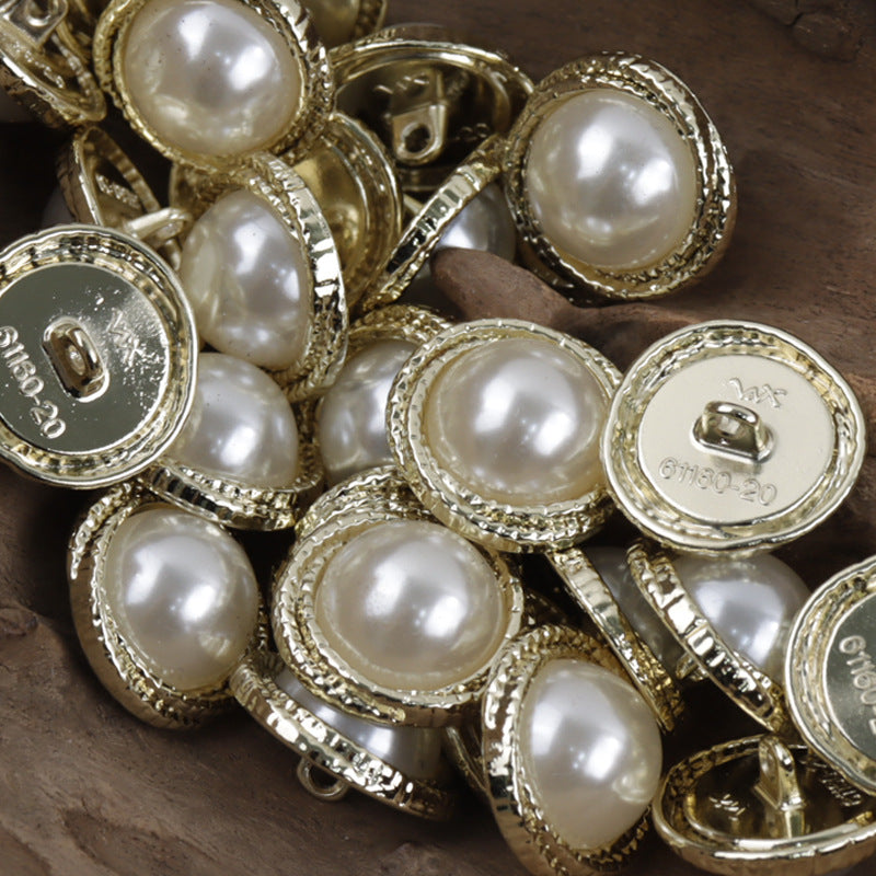 Light Gold and Silver Metal Buttons with Large Pearls Inlaid 10pcs - Lots of Buttons