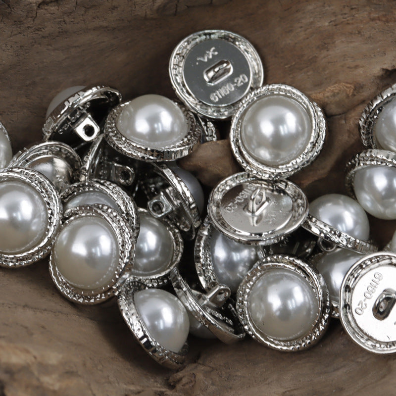 Light Gold and Silver Metal Buttons with Large Pearls Inlaid 10pcs - Lots of Buttons