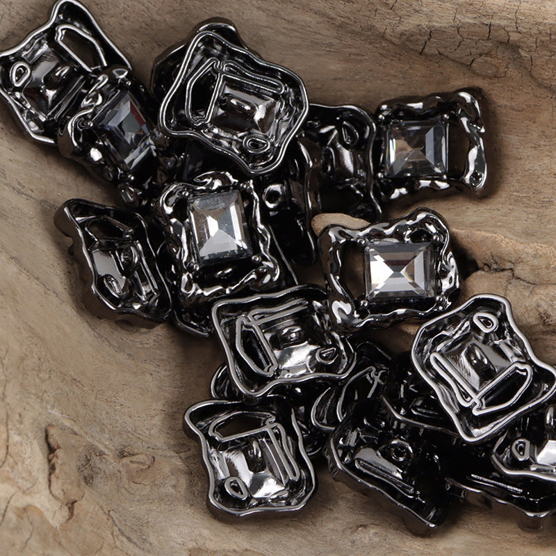Irregular Rectangular Zircon-Inlaid Metal Decorative Buttons 10pcs - Lots of Buttons
