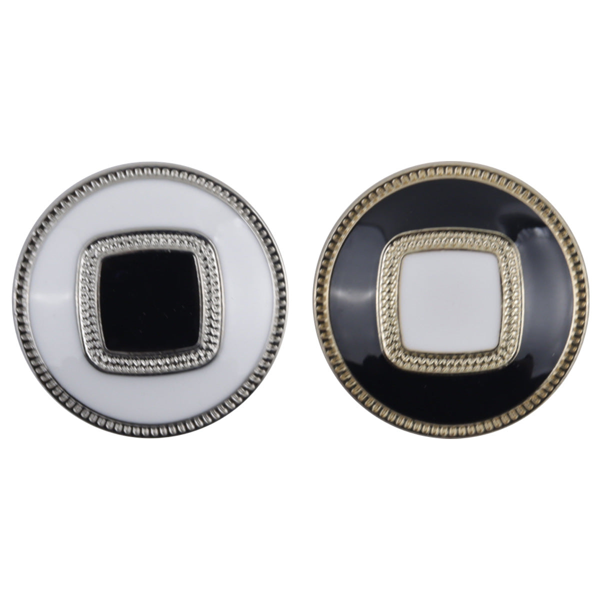 Round Gold and Silver Metal Buttons with Embedded Square Patterns 10pcs - Lots of Buttons