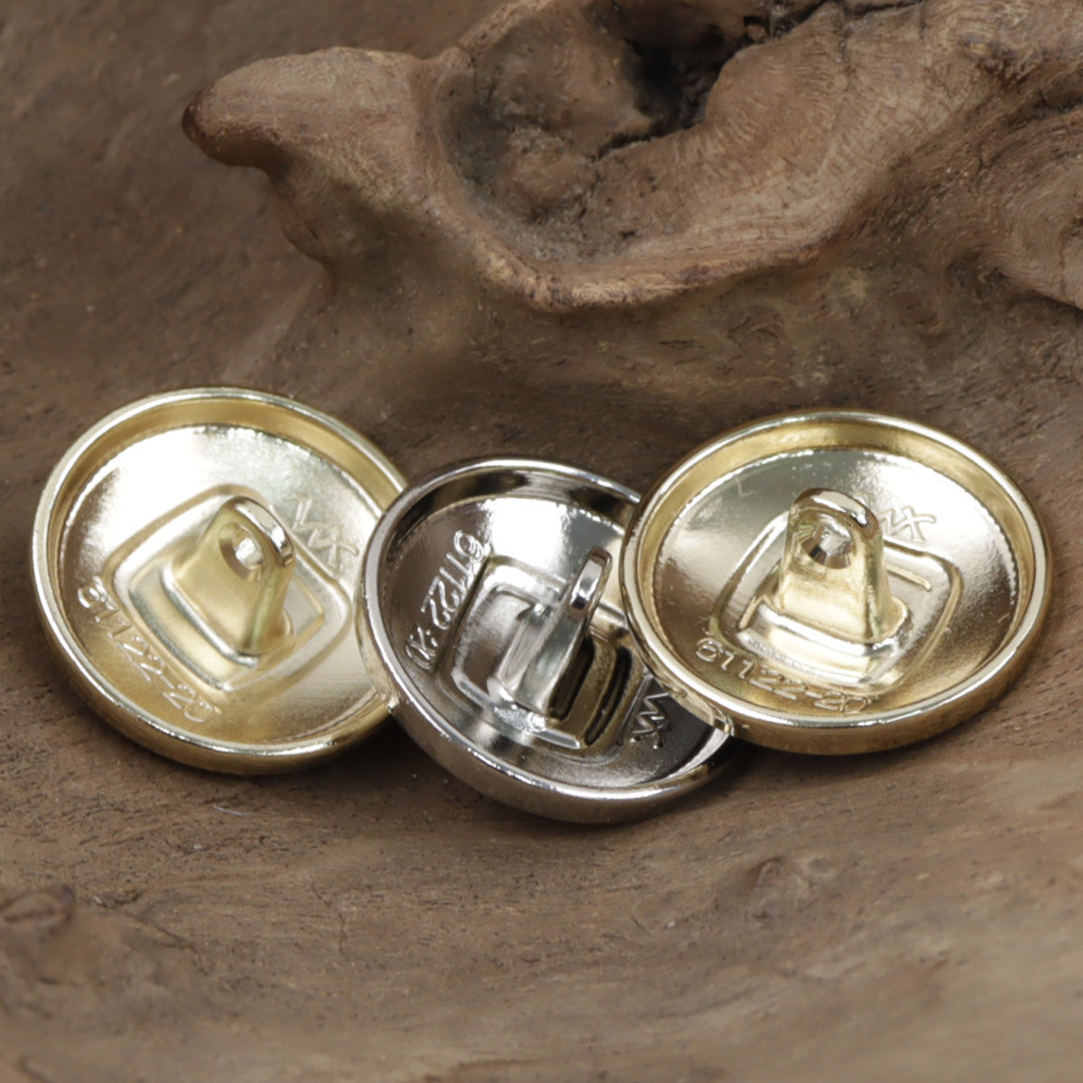 Round Gold and Silver Metal Buttons with Embedded Square Patterns 10pcs - Lots of Buttons