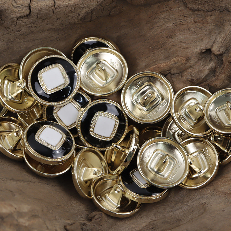 Round Gold and Silver Metal Buttons with Embedded Square Patterns 10pcs - Lots of Buttons
