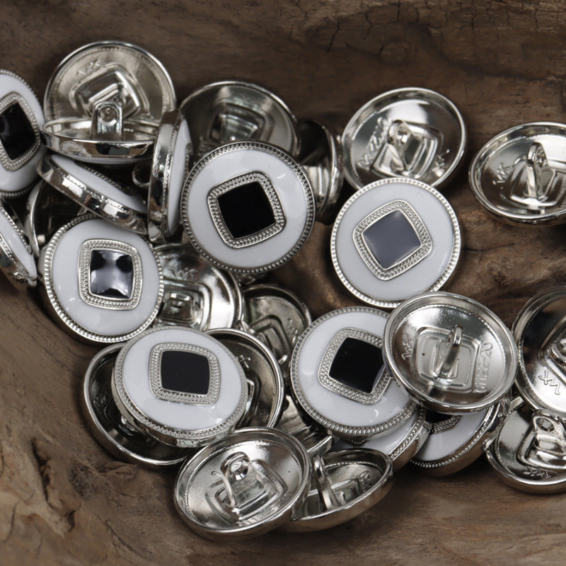 Round Gold and Silver Metal Buttons with Embedded Square Patterns 10pcs - Lots of Buttons