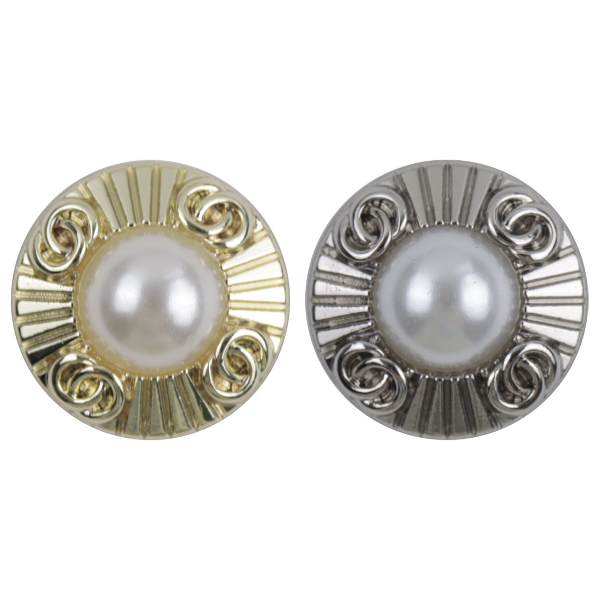 Double-Ring Pearl Gold and Silver Metal Decorative Buttons 10pcs - Lots of Buttons