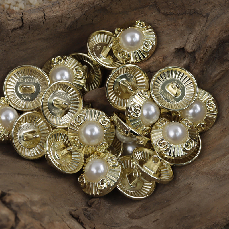 Double-Ring Pearl Gold and Silver Metal Decorative Buttons 10pcs - Lots of Buttons