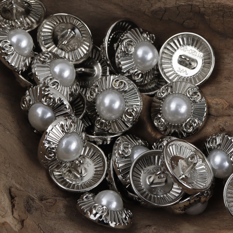 Double-Ring Pearl Gold and Silver Metal Decorative Buttons 10pcs - Lots of Buttons