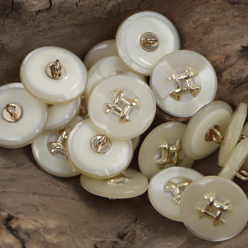 Champagne Resin-Metal Combination Buttons for Woolen Coats 10pcs - Lots of Buttons