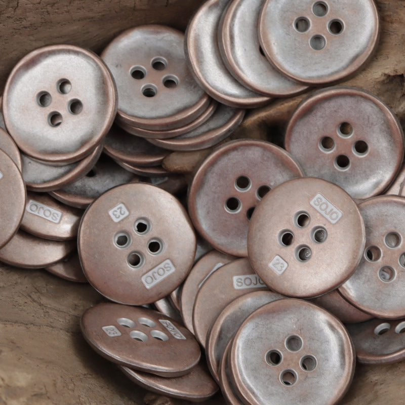 Retro Tin Colored 4 Hole Zinc Alloy Metal Buttons 10PCS - Lots of Buttons