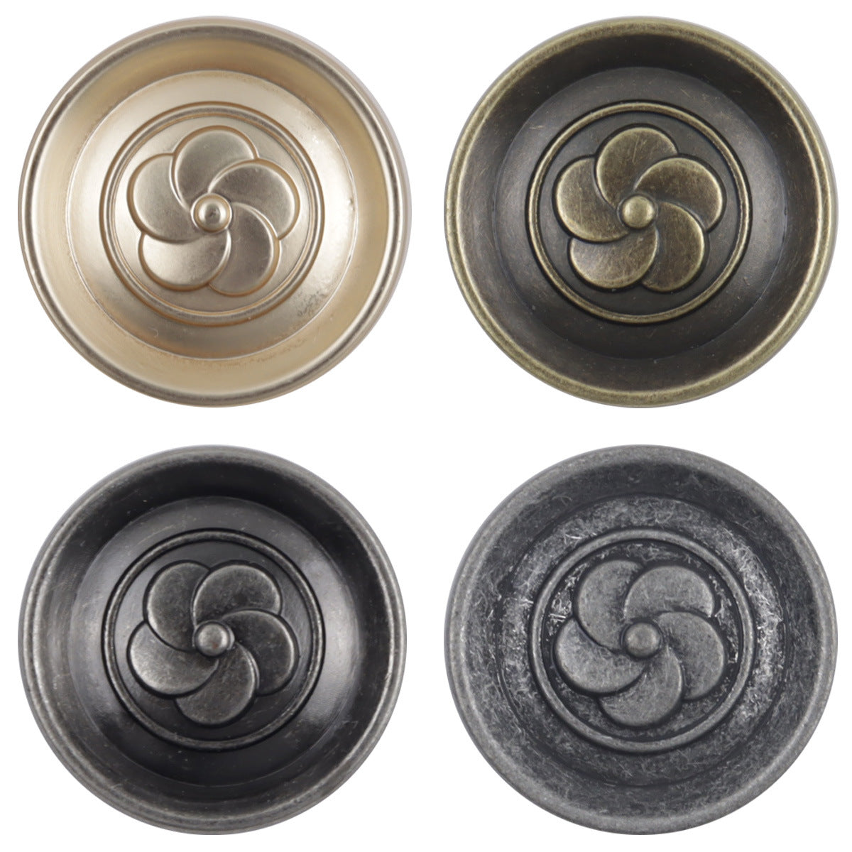 Round Vintage Camellia Bronze Metal Shank Buttons 10pcs - Lots of Buttons