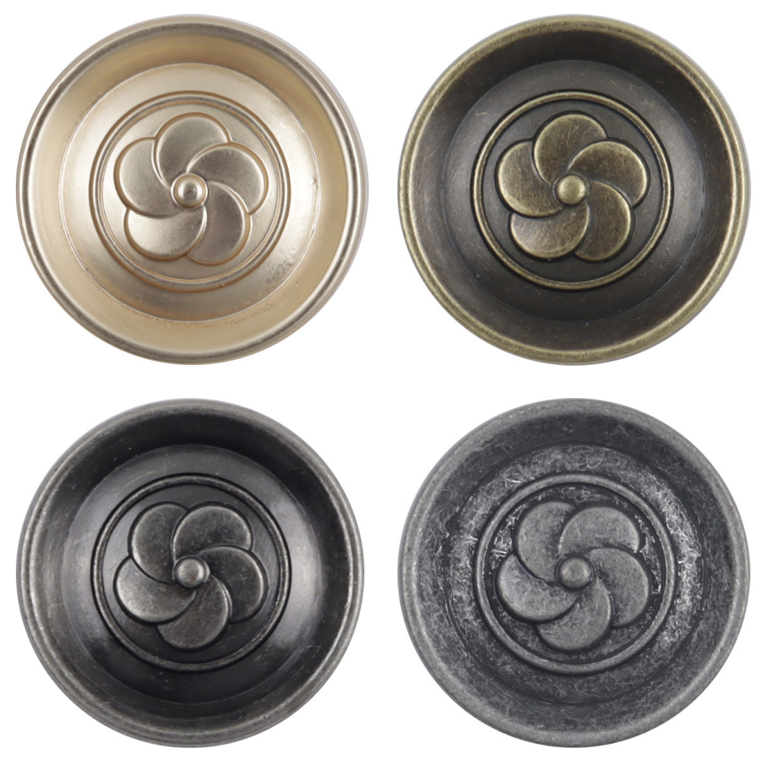 Round Vintage Camellia Bronze Metal Shank Buttons 10pcs - Lots of Buttons