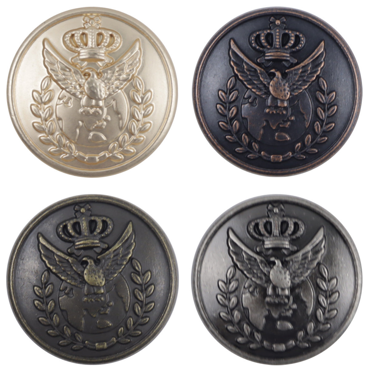 Vintage Cyan Tin Eagle Crown Metal Buttons for School Uniforms 10pcs - Lots of Buttons