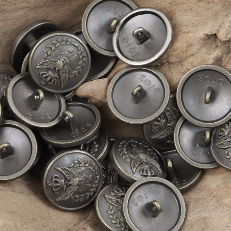 Vintage Cyan Tin Eagle Crown Metal Buttons for School Uniforms 10pcs - Lots of Buttons