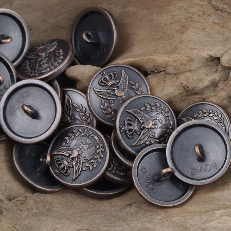 Vintage Cyan Tin Eagle Crown Metal Buttons for School Uniforms 10pcs - Lots of Buttons