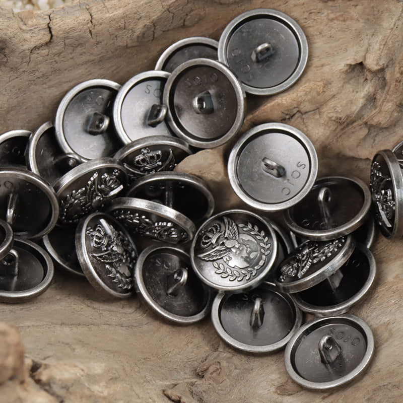 Vintage Cyan Tin Eagle Crown Metal Buttons for School Uniforms 10pcs - Lots of Buttons