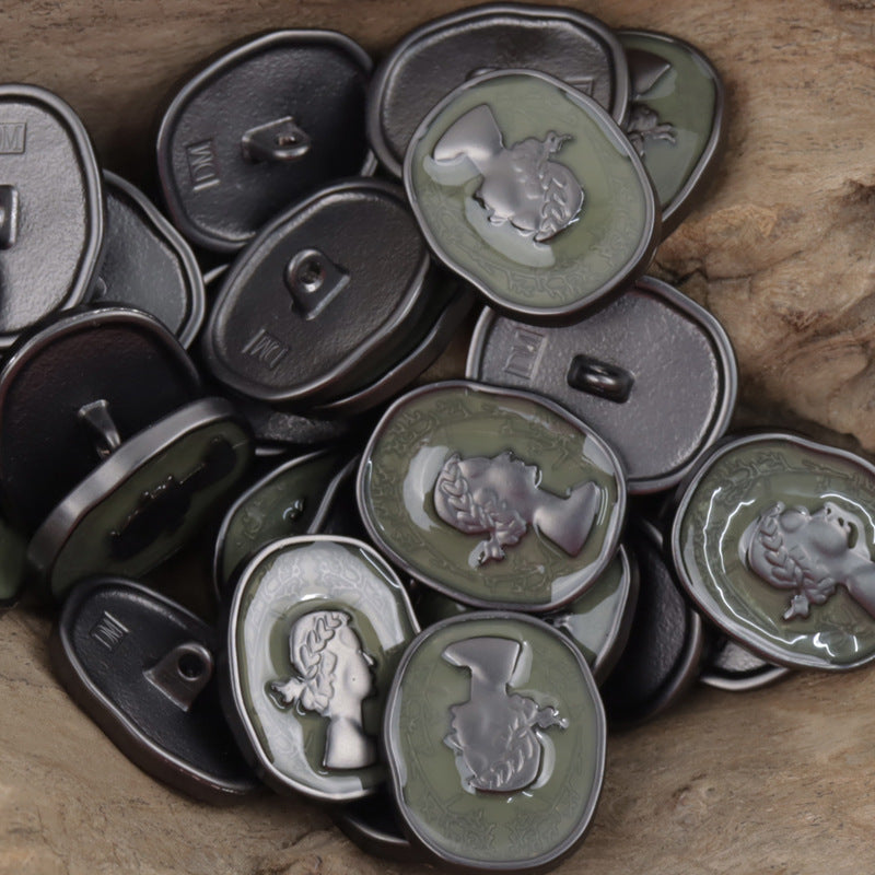 Painted Braid Girl Metal Decorative Buttons with Shank,10pcs - Lots of Buttons