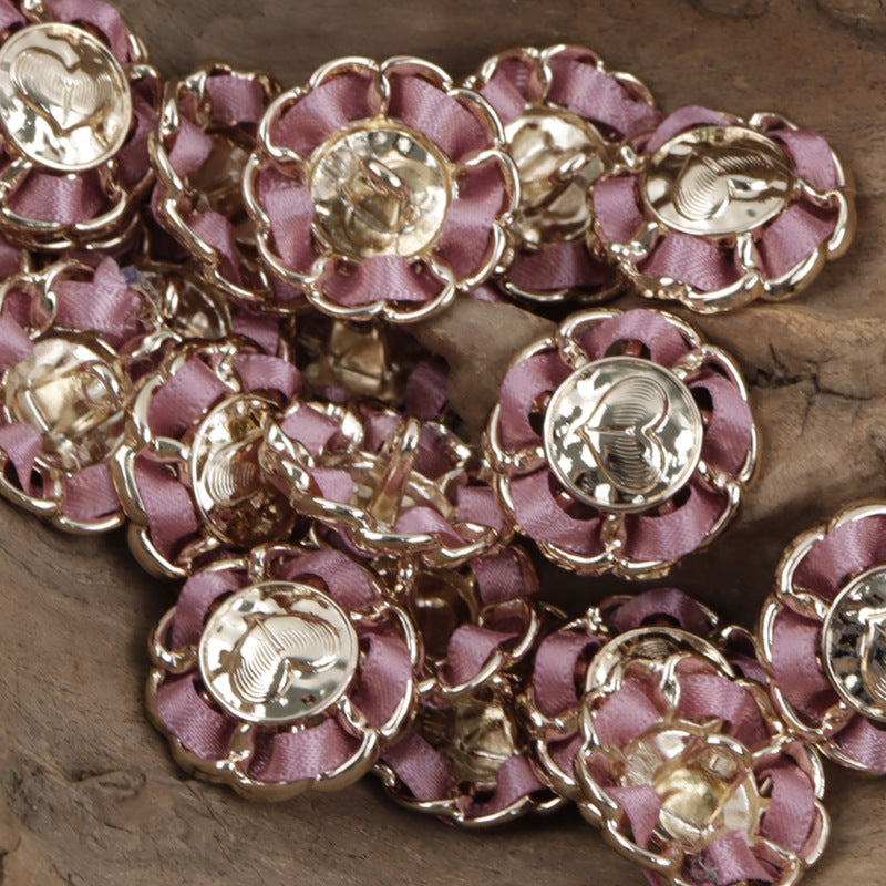 Flower-Shaped Heart Decorative Gold Buttons for Stringing and DIY Crafts 10pcs - Lots of Buttons