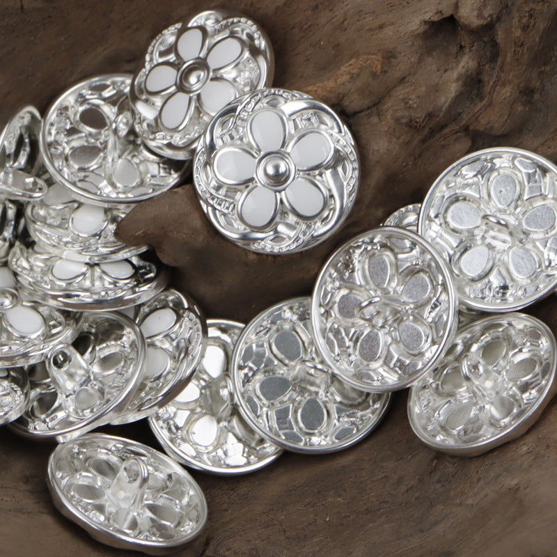 19MM Daisy-Shaped White Gold Metal Buttons for Woolen Short Coats 10pcs - Lots of Buttons